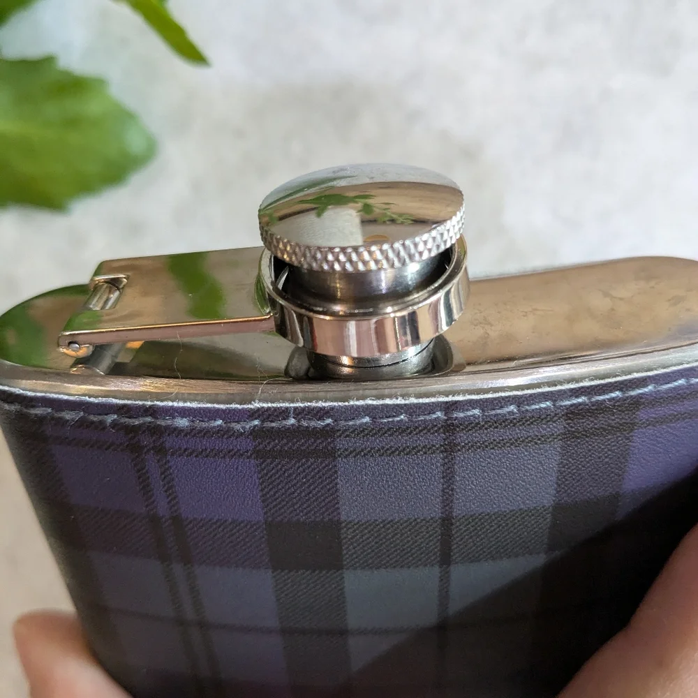 J. Crew Stainless Steel Flask Purple Plaid Cover